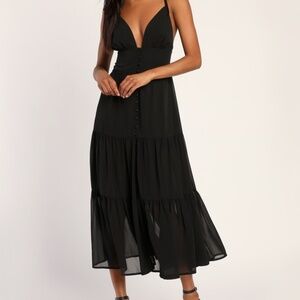 Lulus Everlasting Sight Black Tie-strap Midi Dress - Size XS